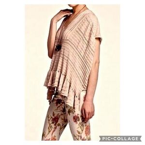 EUC Anthropologie Yellow Bird Tan Carolina Open Knit Poncho Sweater